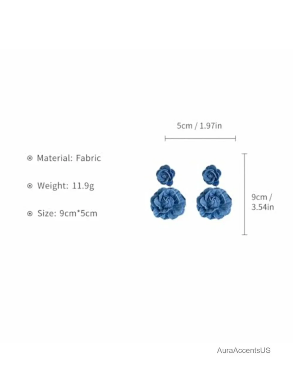 Denim Flower Statement Earrings, Boho Fabric Rose Dangle Earrings Lightweight